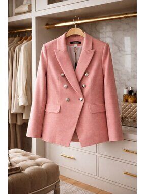 White House Black Market Pink Double-Breast Knit Studio Blazer Size 10 NWT